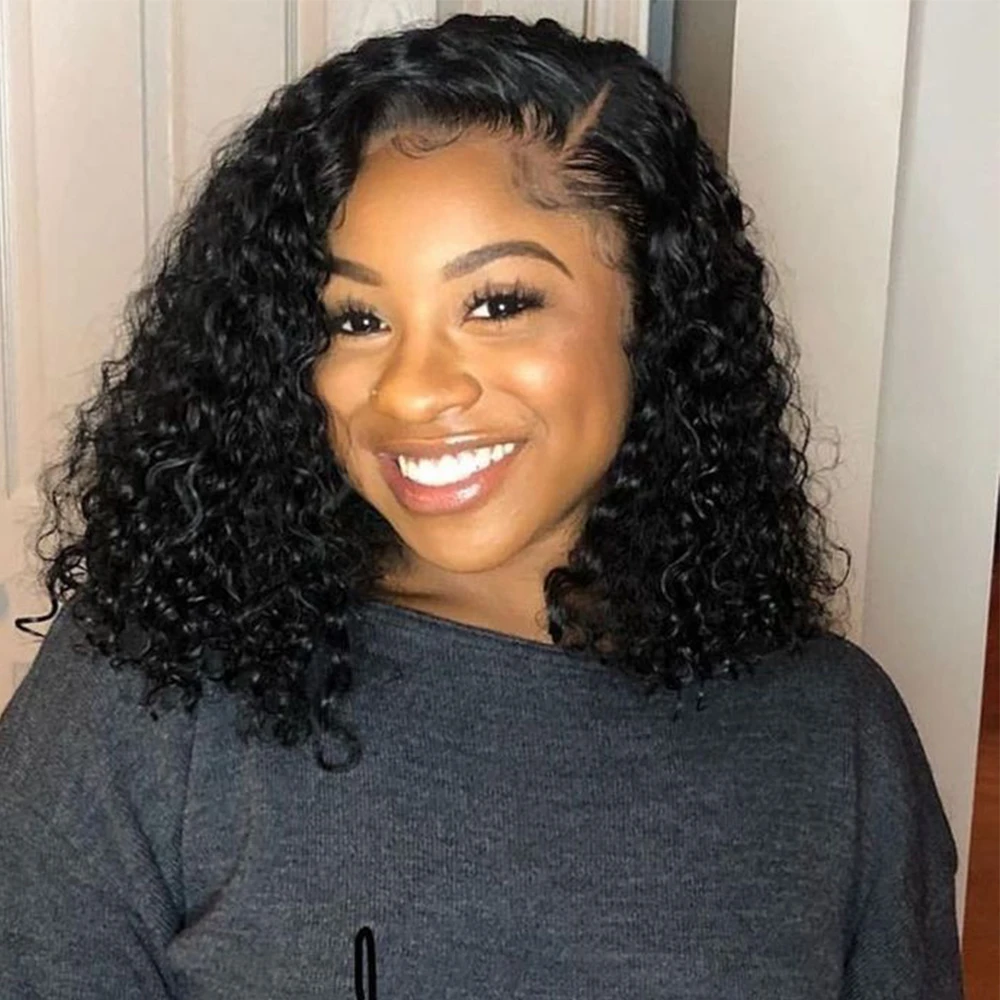 210%D غلويليس الباروكات شعر الإنسان مجعد بوب شعر مستعار 100% شعر الإنسان جاهز لارتداء مجعد 6X4 بوب الدانتيل الجبهة خصلات الشعر المستعار الإنسان جودة عالية #1