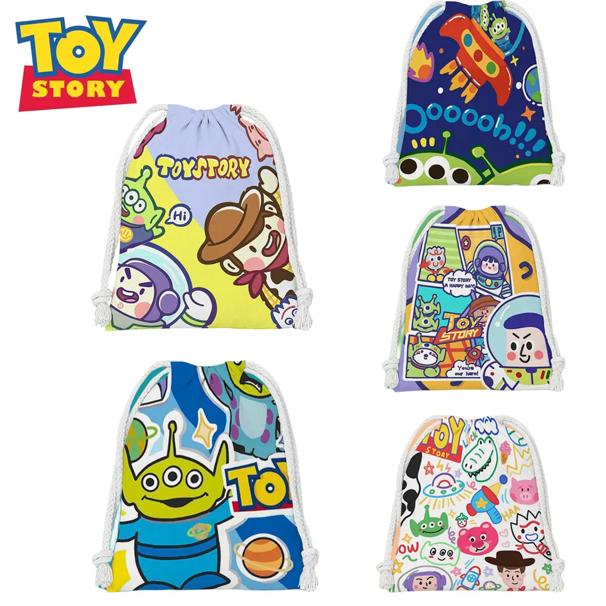 Anime Toy Story Backpack Girls Cartoon Woody Buzz Lightyear Student Nonwoven Drawstring Bag Kid Shower Supplies StorageBag Gifts