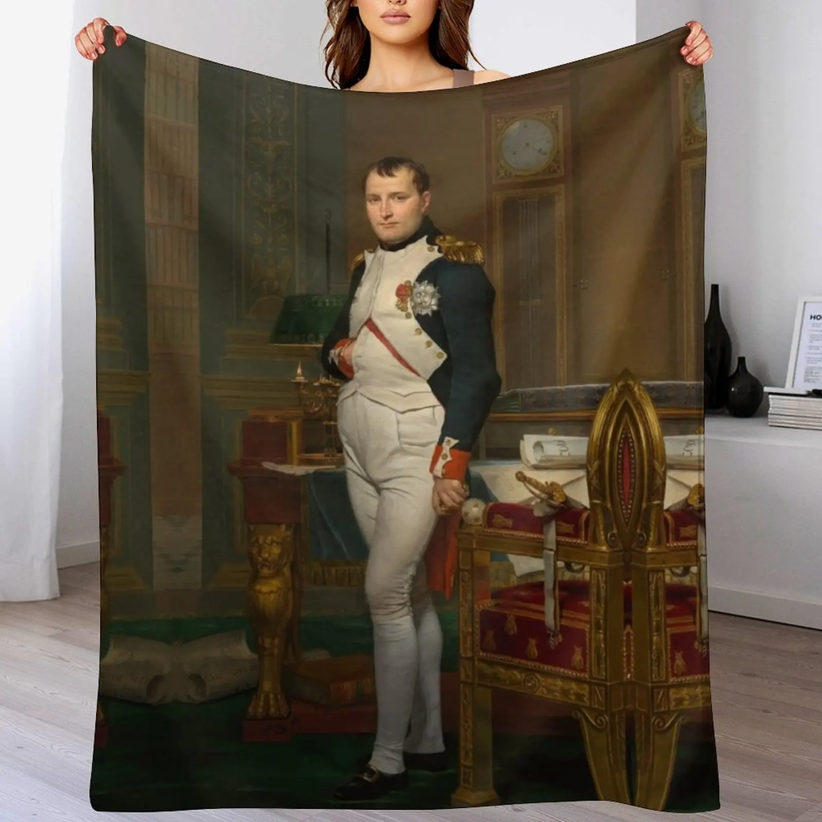 

The Emperor Napoleon in His Study by Jacques-Louis David Throw Blanket Decorative Throw Travel Blankets