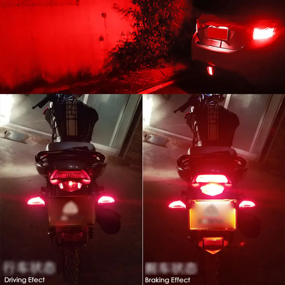 2pcs 1200LM T20 7443 W21/5W LED Red Strobe Flash Stop Light WY21W 3157 P27/7W LED Bulb for Car Brake Stop Light Tail Lamp