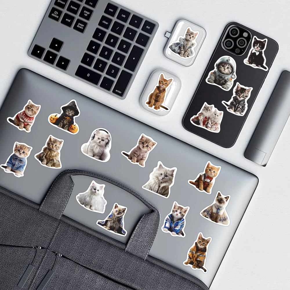 Imagem -06 - Gatos com Roupas Adesivos para Crianças Adesivos Estéticos dos Desenhos Animados Telefone Laptop Bagagem Geladeira Adesivos Criativos Fofos 50 Pcs