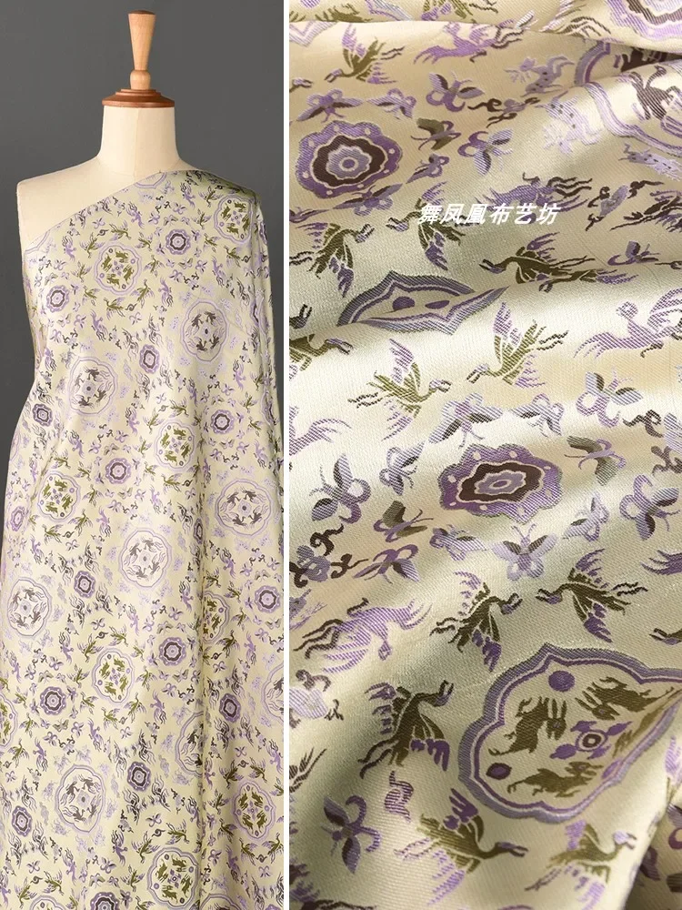 

Бежевая жаккардовая ткань, парча, имитация песни, парча в китайском стиле, куртка, жилет, одежда, ткань для шитья, метры, материал «сделай сам»