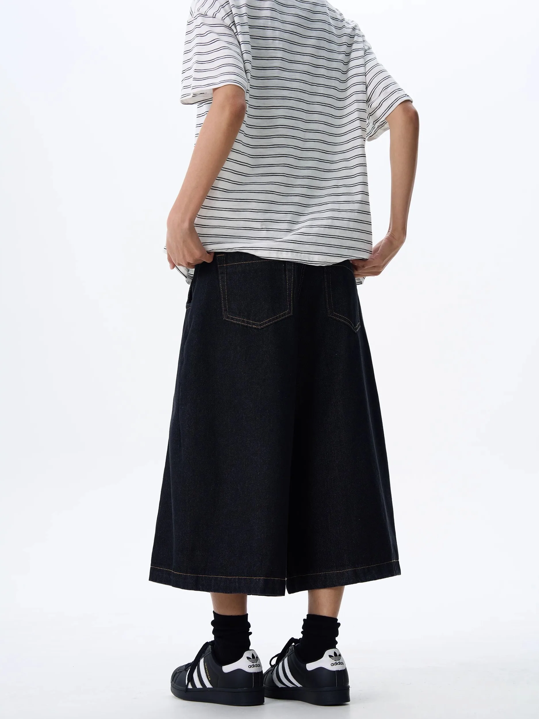 American Retro Wide Leg Knife  Denim orts ex Loose Versatile Design Sense Seven-Foot Pants Casual Wear Jeans