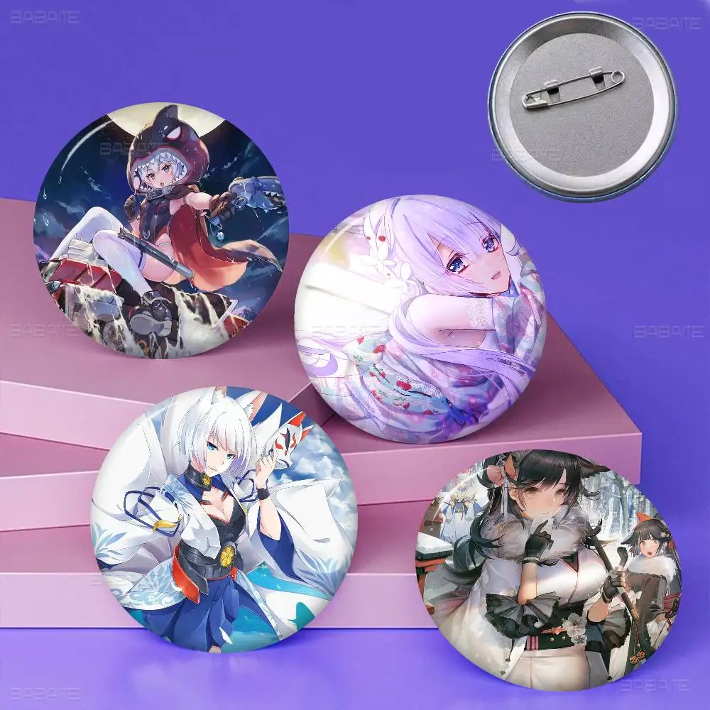 Azur Lane Tinplate Pin Button Custom Anime Role Old-school Brooch Cartoon Collar Badge Jewelry Gift Fans