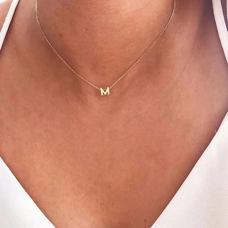 Hot Classic A-Z Initial Letter Pendant Necklace Women Simple Stainless Steel Chain Necklace For Women Jewelry Gift