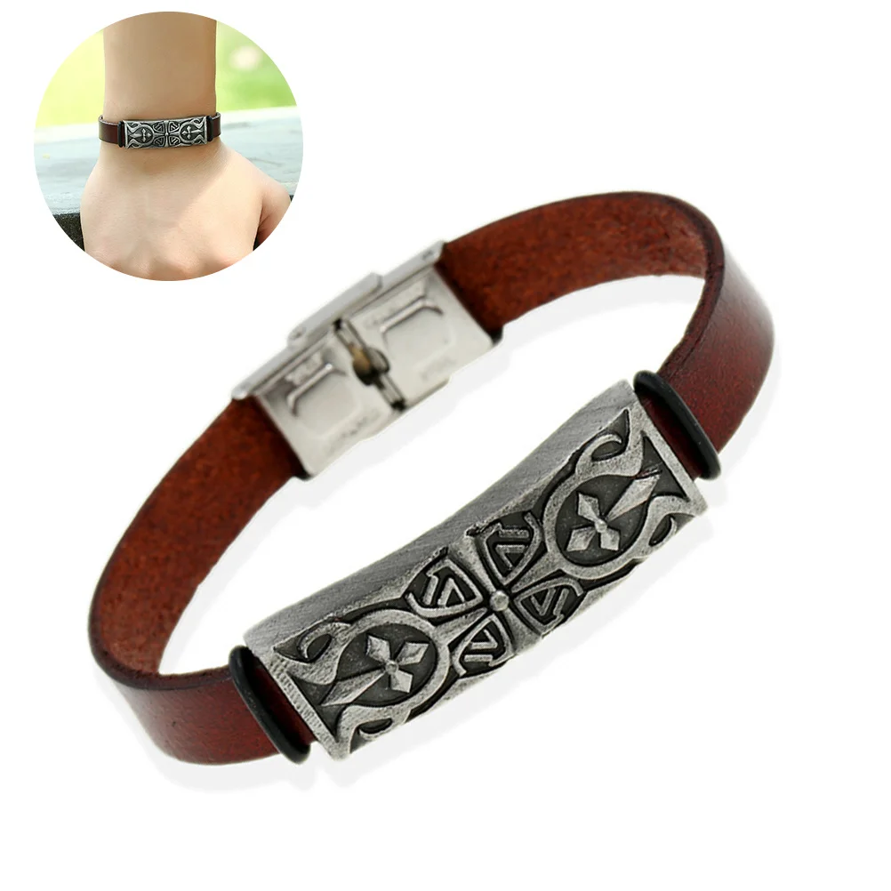 سوار رجالي بني عتيق من الفولاذ المقاوم للصدأ بإبزيم معظم مقاسات المعصم هدية للرجال سوار الإسورة #3