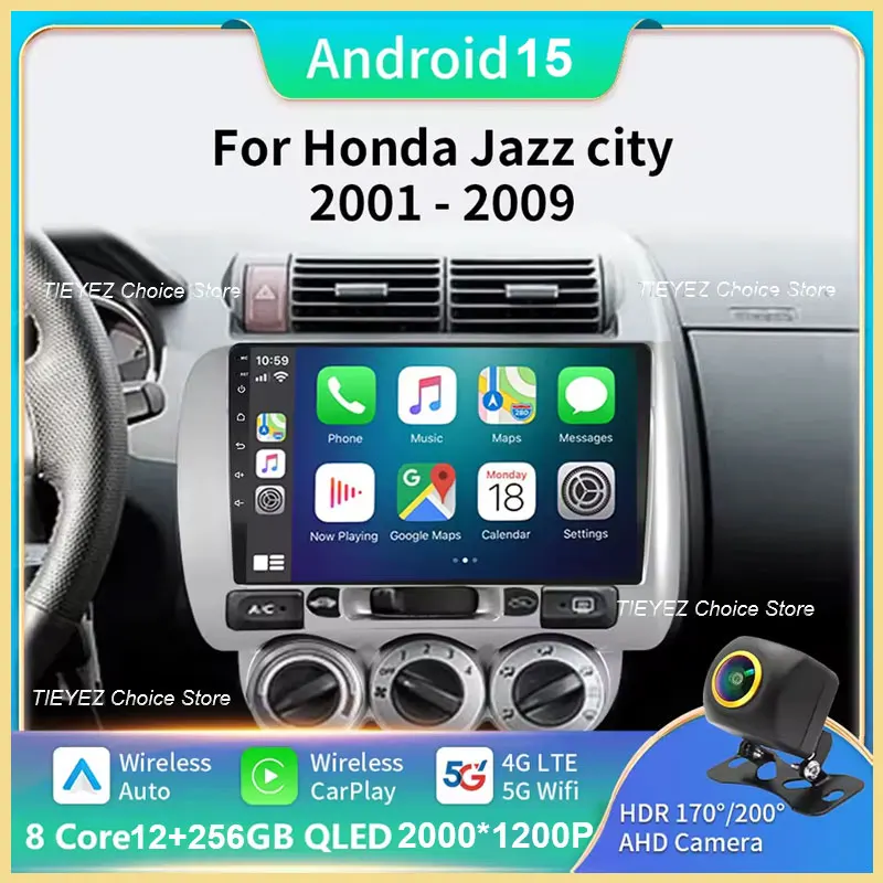 Rádio do carro para honda fit jazz rhd lhd 2002 2003 2004 2005 2006 2007 android 15 multimidia unidade principal do jogador de vídeo carplay