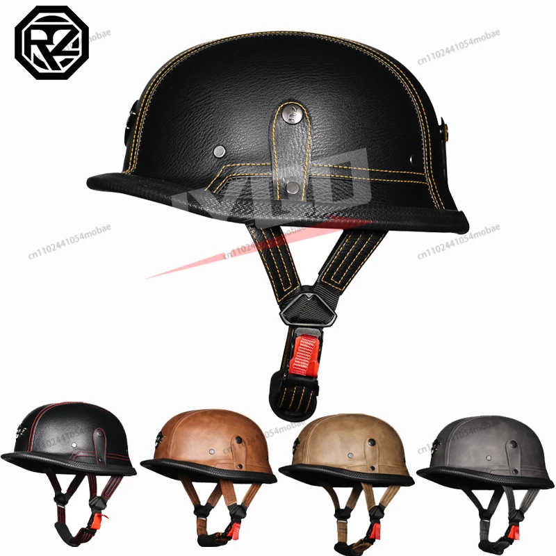 

German Style Motorcycle Helmet Retro Open Face Leather Helmet Moto Vintage Motorbike Cruising Half Helmet Cascos Para Moto