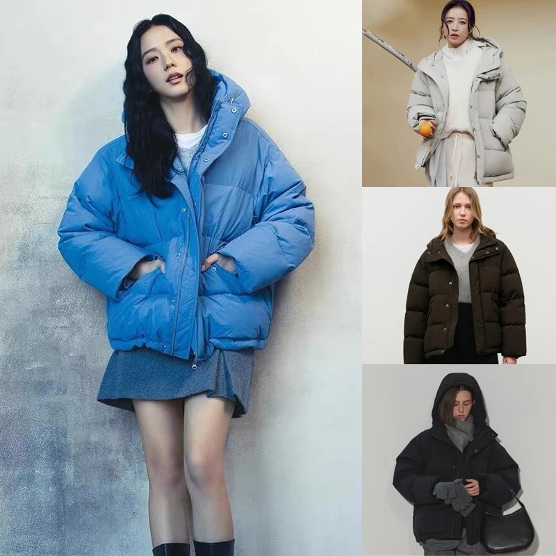 

Gold nce Winter Thiened Goose down Jaet Women's Hooded Embroidered Puffer Coat Sli Simple Sle Lon...