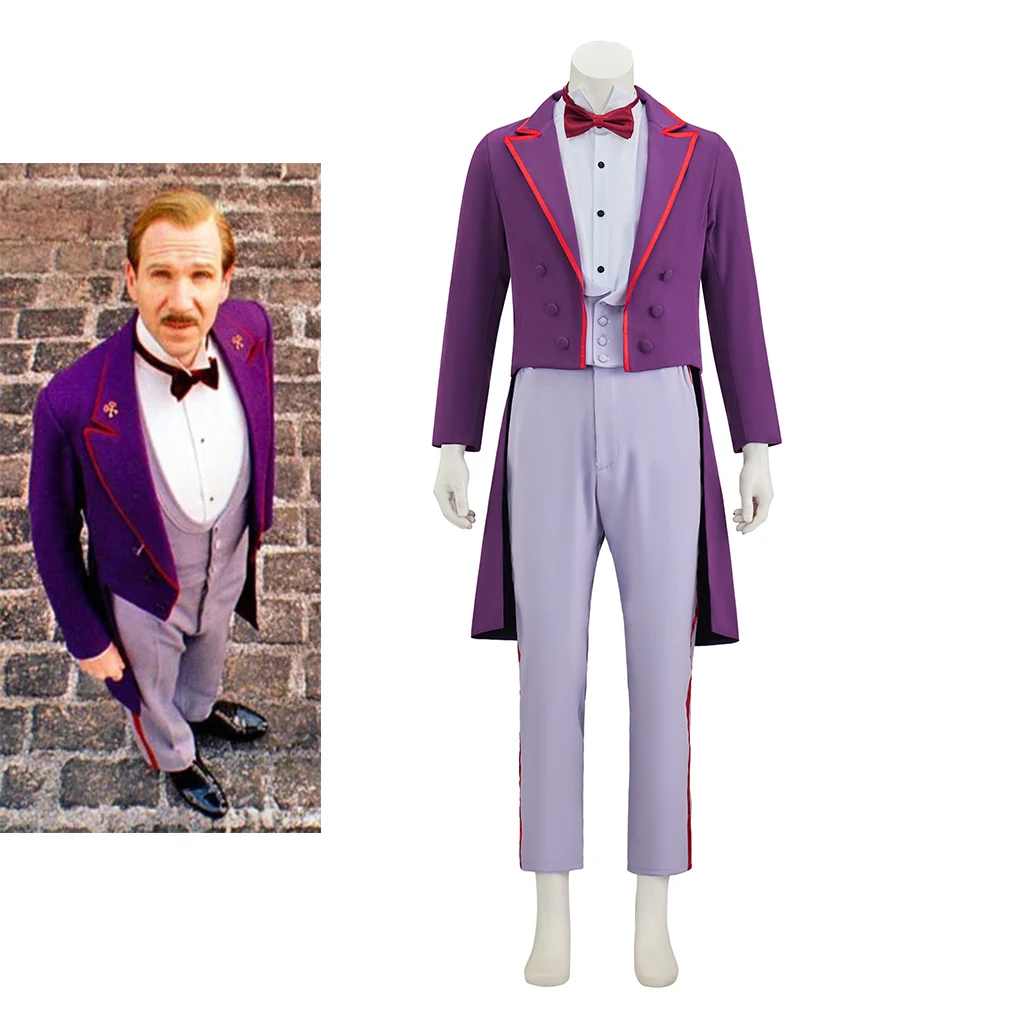 

Movie Monsieur Gustave H Cosplay Budapest Hotel Costume Men's Purple Tuxedo Pants Suit Concierge Uniform Halloween Party Outfits