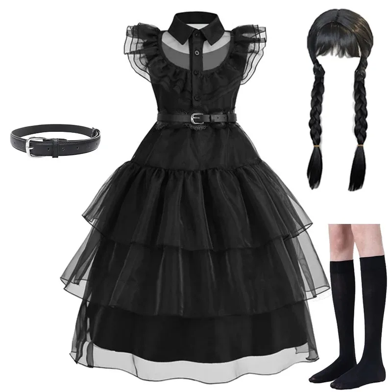 Horror Movie Wed Costume Girls Halloween Black Events Cosplay Dress Children Fashion Gothic Vestido Kids Evening Party Clothes image 2