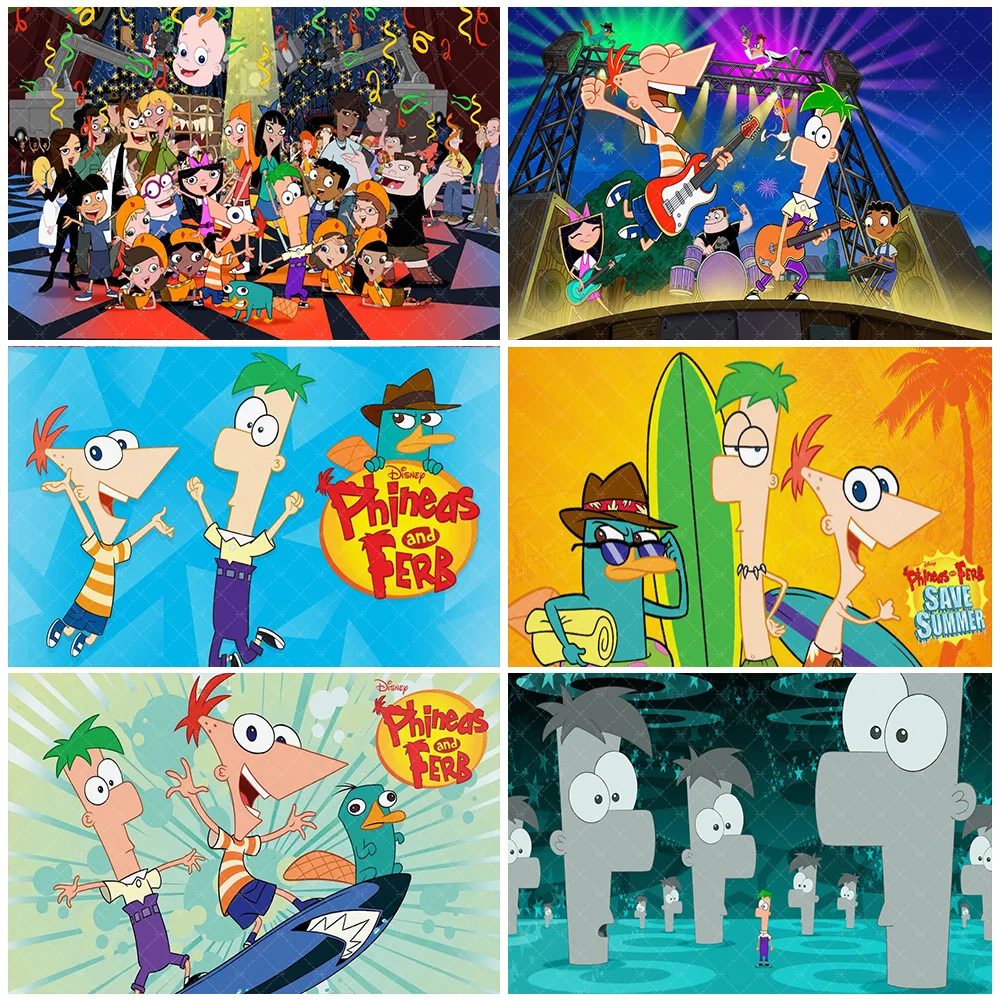 

Disney Phineas and Ferb Theme Backdrop Anime Banner Photography Background Child Birthday Party Decorations Baby Shower Supplies