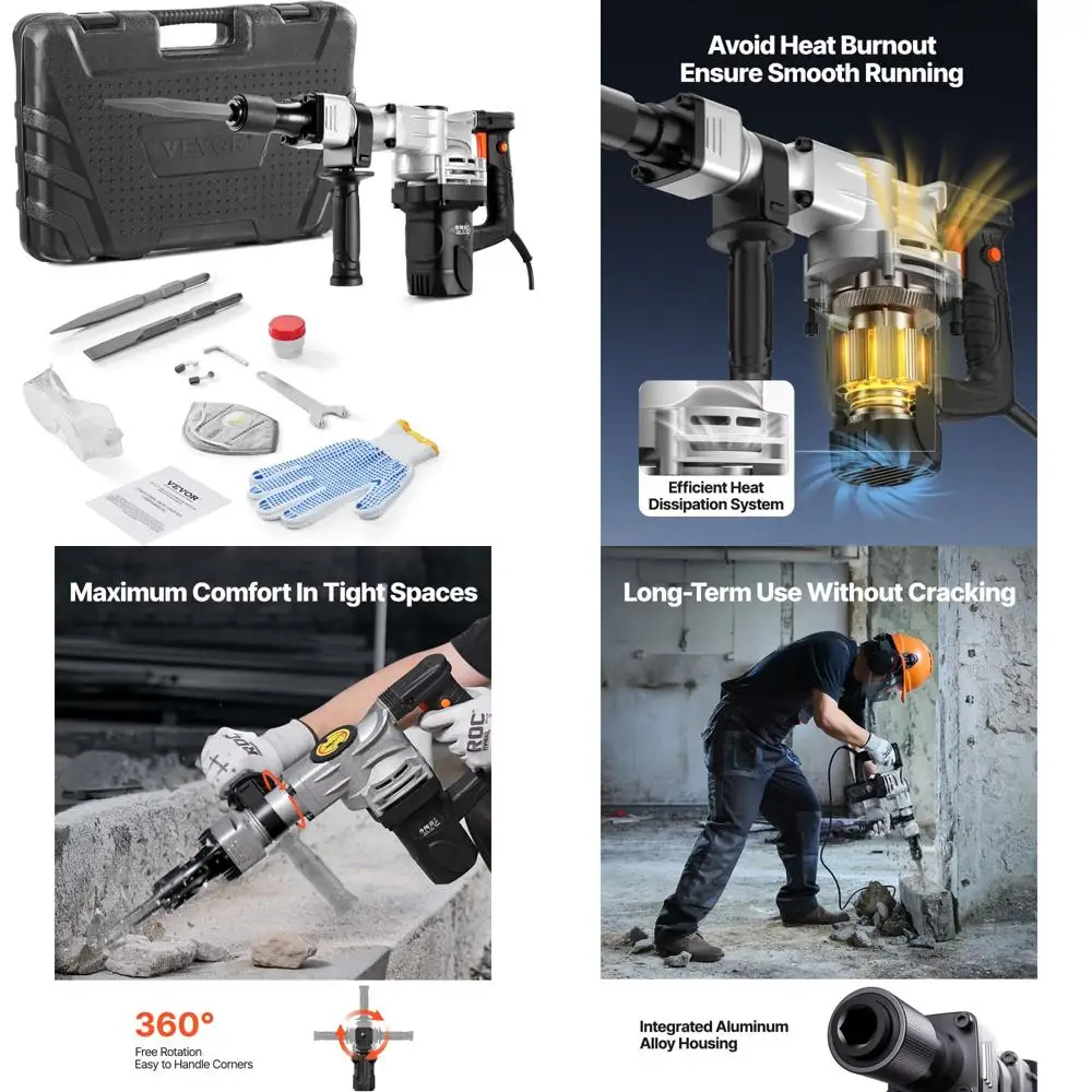 헤비 듀티 1400W 전기 해머, 2개의 치즐 포함, 콘크리트 파괴, 철거 및 치핑 도구용 2900 BPM, 케이스 포함