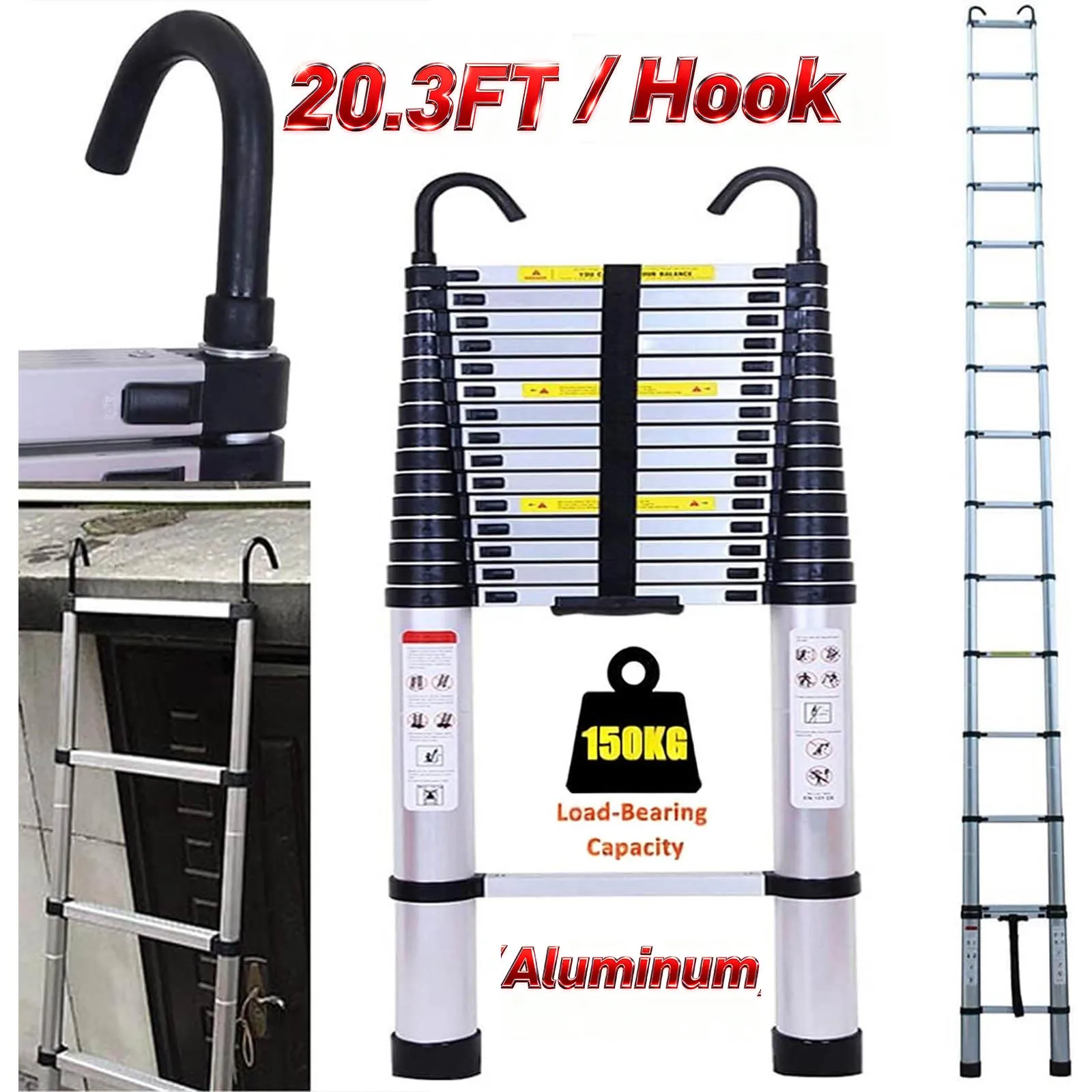 Échelle télescopique en aluminium - Robuste, multi-usages, portable avec pieds antidérapants 6,2 m/20,3 pi