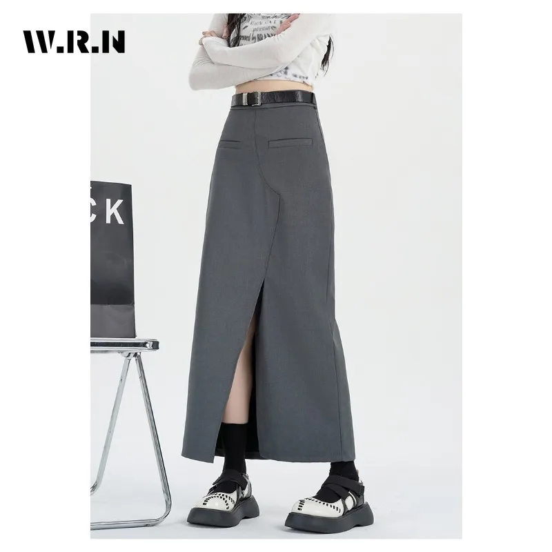 2023 Autumnr Office Lady Style Solid Color Soft Mid Long Suits Skirts Women Vintage Casual High Waist Slim Fit A-Line Skirt Y2K