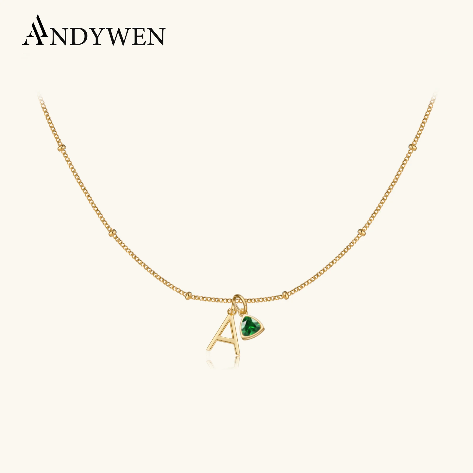 ANDYWEN 925 Sterling Silver Gold Initial E S C Birthstone Zircon Charm Naszyjnik Akcesoria Długi Łańcuch Kobiety Biżuteria Ślubna
