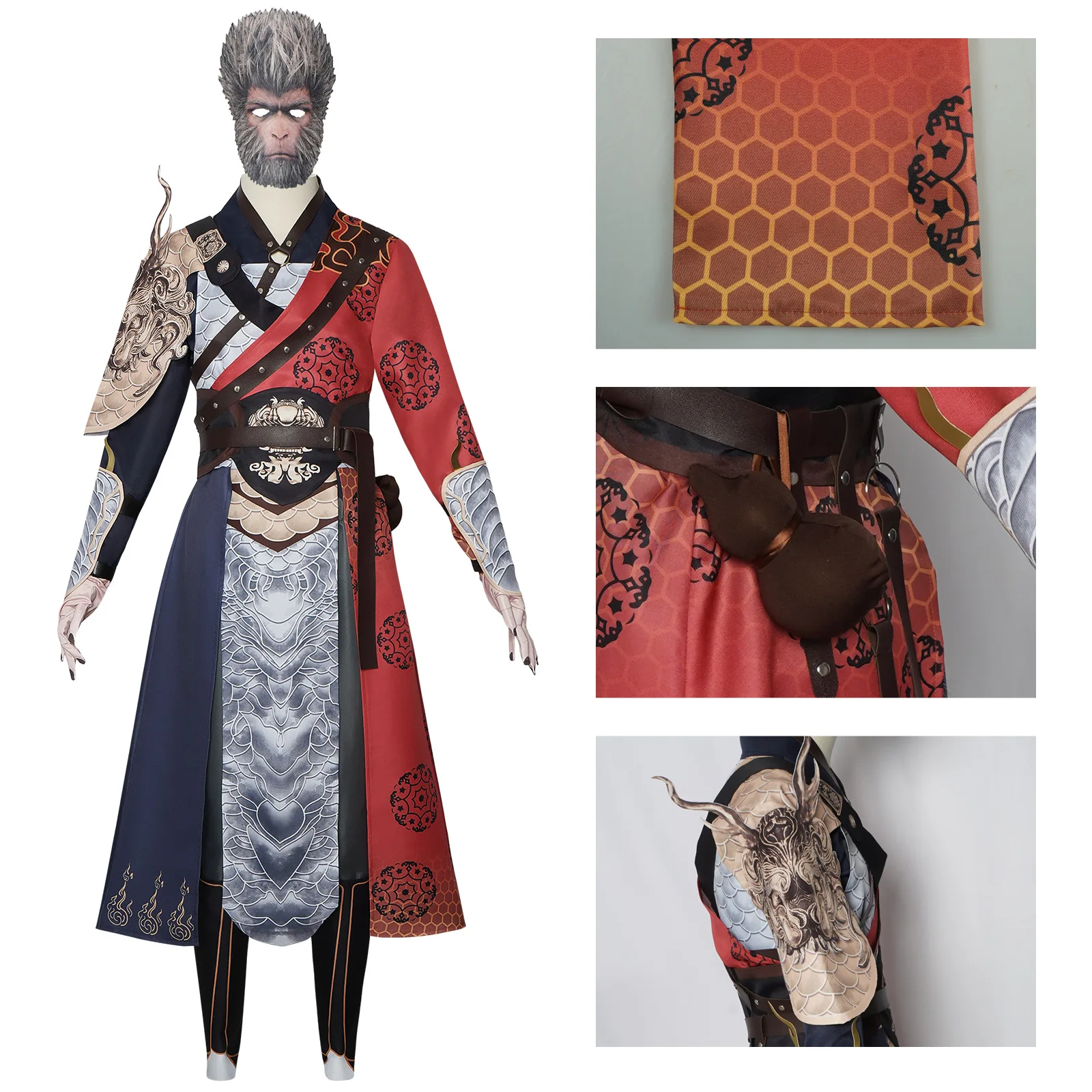 

Black mythical monkey cosplay costumes Qi Tian Da Sheng Wukong red and white models Halloween performance costumes【110~3xl】