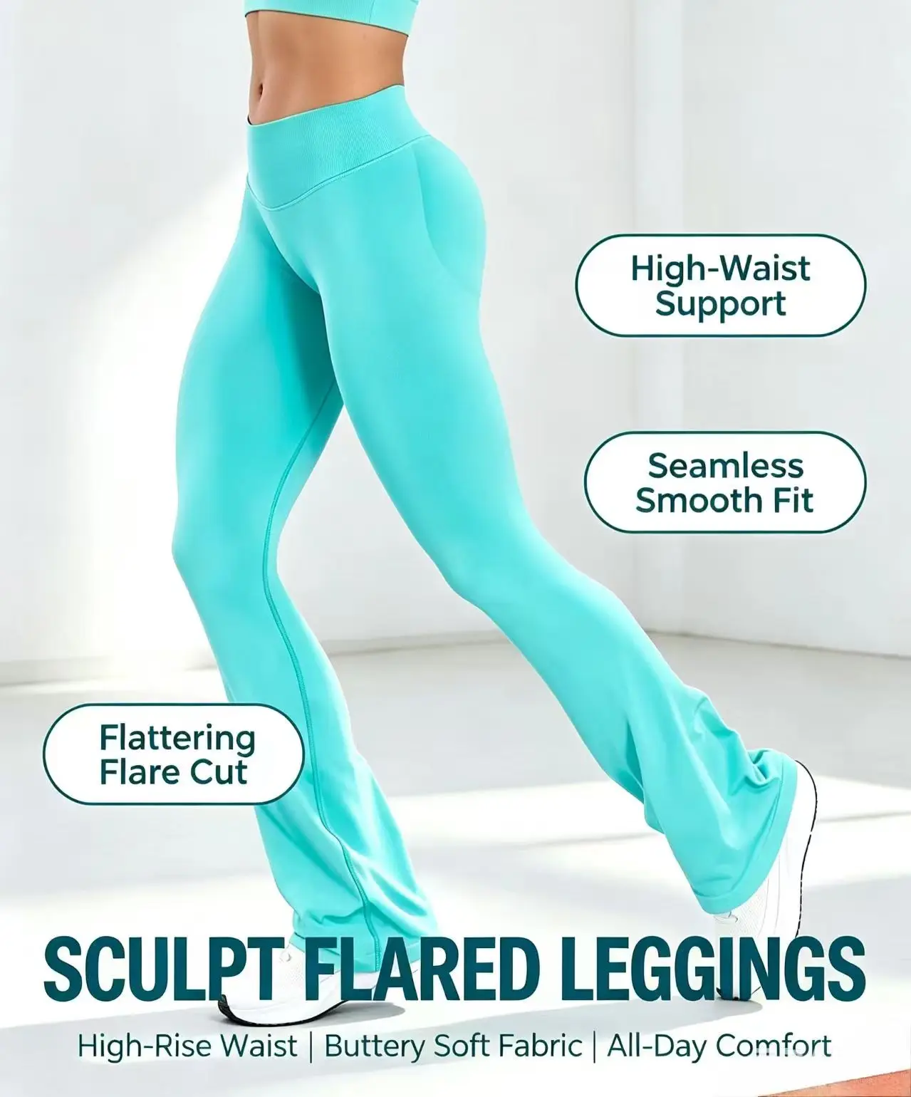 Vision Flares Women Seamless Gym Yoga Pants High Cross Waist Fashion Sports Leggings Fitness Wide-leg Workout Trousers