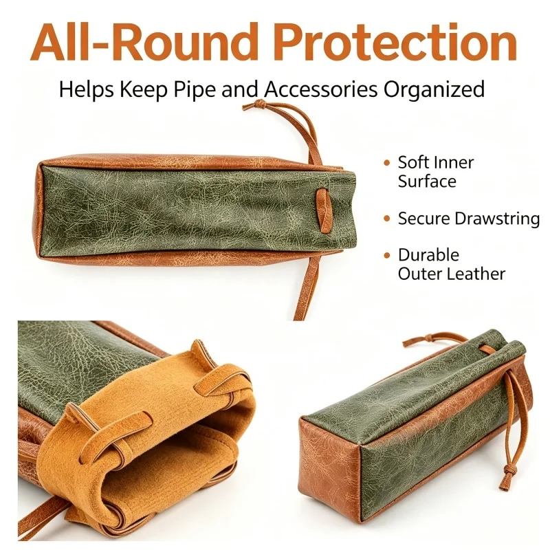 Portable Drawstring Crack Leather Pipe Storage Bag Mini Tobacco Pipe Carry Case for Camping Outdoor Daily Smoking Kit Storage
