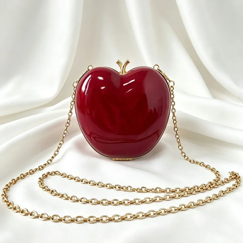 Red Luxury Mini Apple Shaped Acrylic Handbag High-End Fashionable Crossbody Bag for Dinner Wedding Party Gift