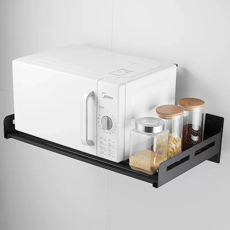 

Черный держатель для микроволновой печи из нержавеющей стали, настенная полка, кухонный органайзер, аксессуар