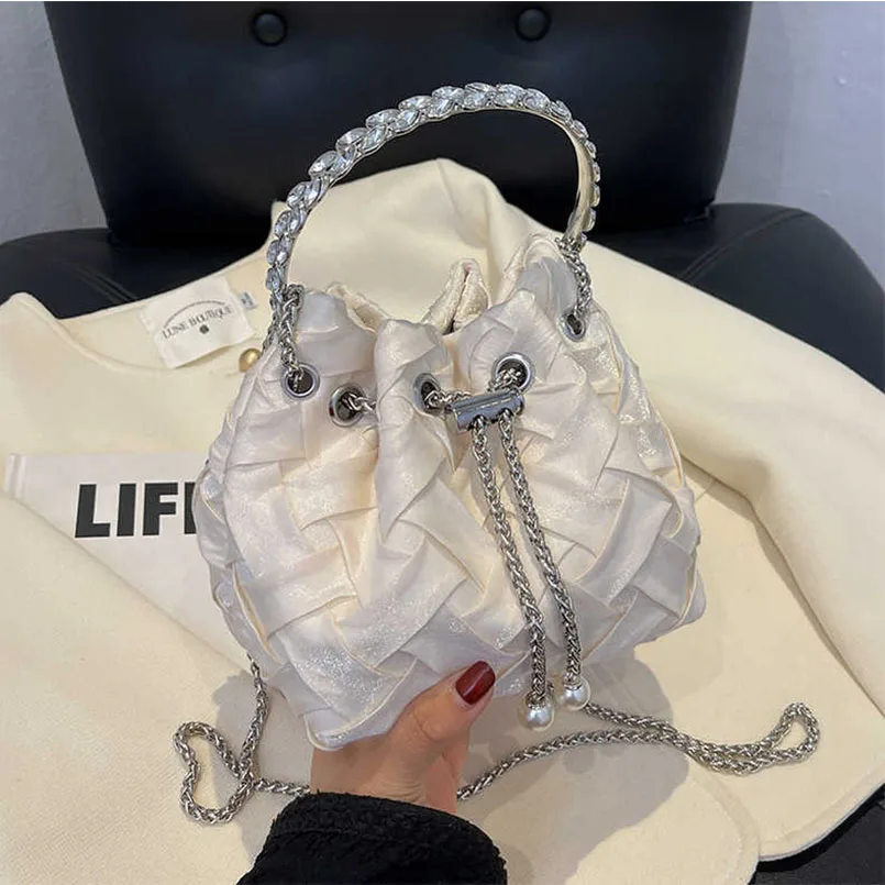 

Cotton Fabric Campus Unisex Small Mini Crossbody Bags Handbags Letter Shoulder Shopper Chain Bucket Women Purse