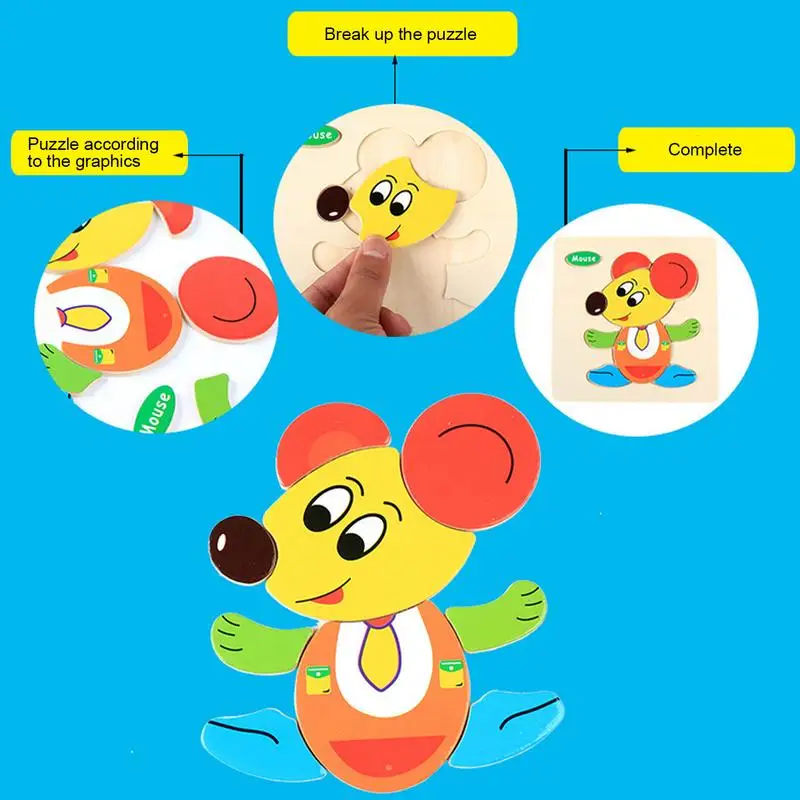 Tierpuzzles für Kinder, buntes schönes Tierpuzzle, Holzpuzzle, lustige Puzzlespiele, Lernspielzeug für Jungen und Mädchen im Vorschulalter