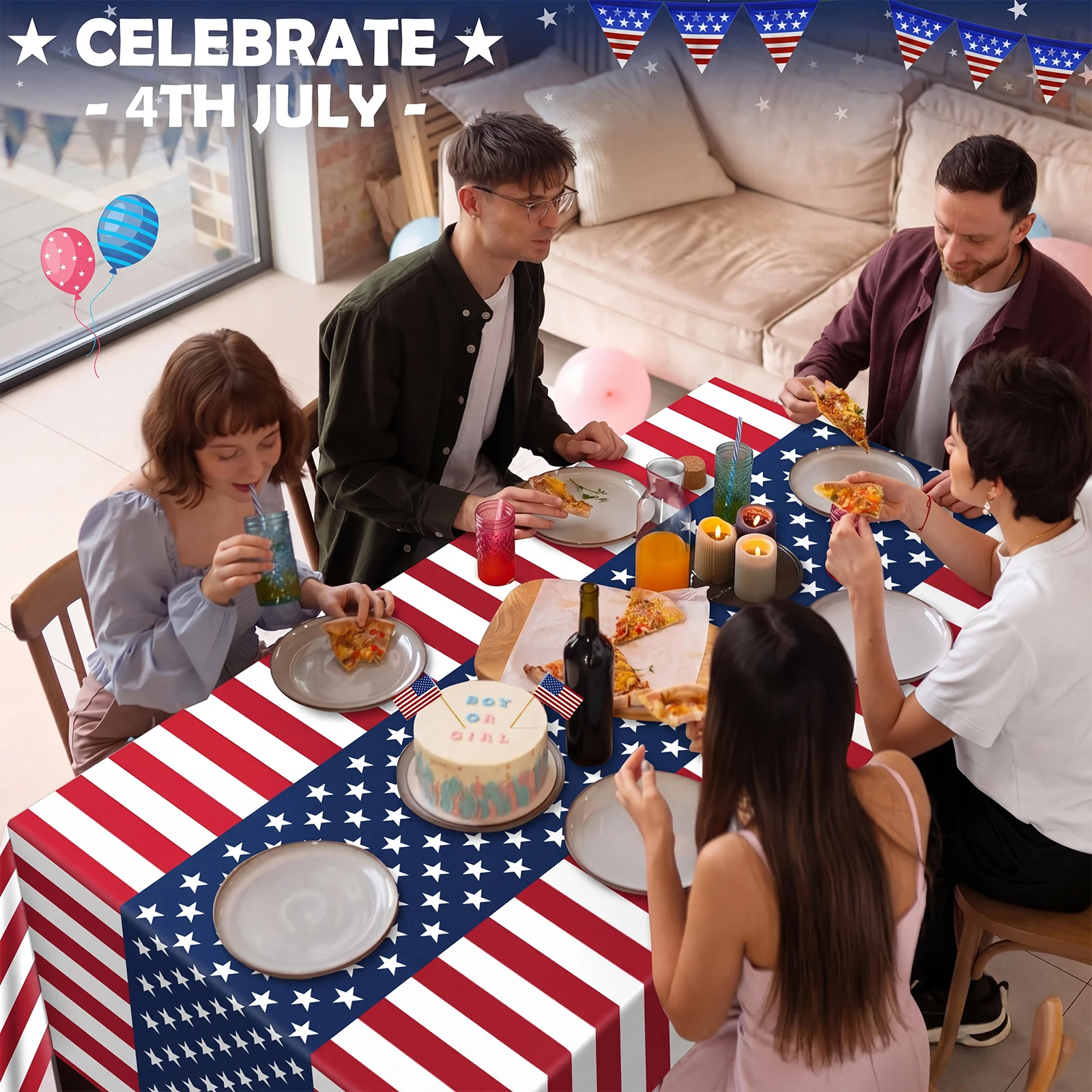 2Pcs Patriotic Disposable Tablecloths Waterproof Patriotic Flag Themed Tablecloth 54x108Inch for Festival Events Celebration
