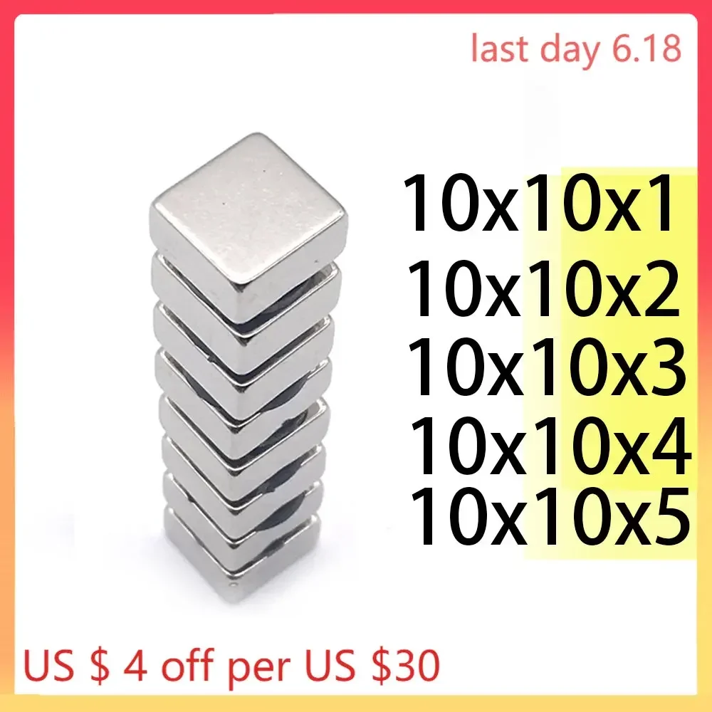 N52 10x10x1 10x10x2 magnet 10x10x3  N35 10x10x4 10x10x5 Rectangle Square Neodymium Block Strong Search Magnetic industrial motor