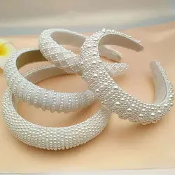 1pc women's simple sponge wide edge hand sewn bead pearl headband French super fairy hair headband