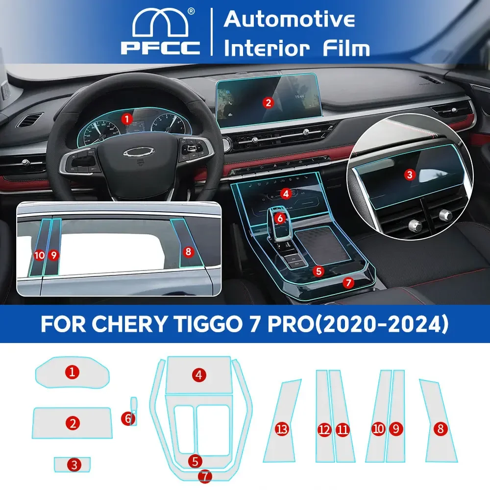 PFCC For Chery Tiggo 7 Pro 2020-2024 TPU Car Navigation Screen Film Gearbox Protective Sticker Anti-scratch Interior Accessories