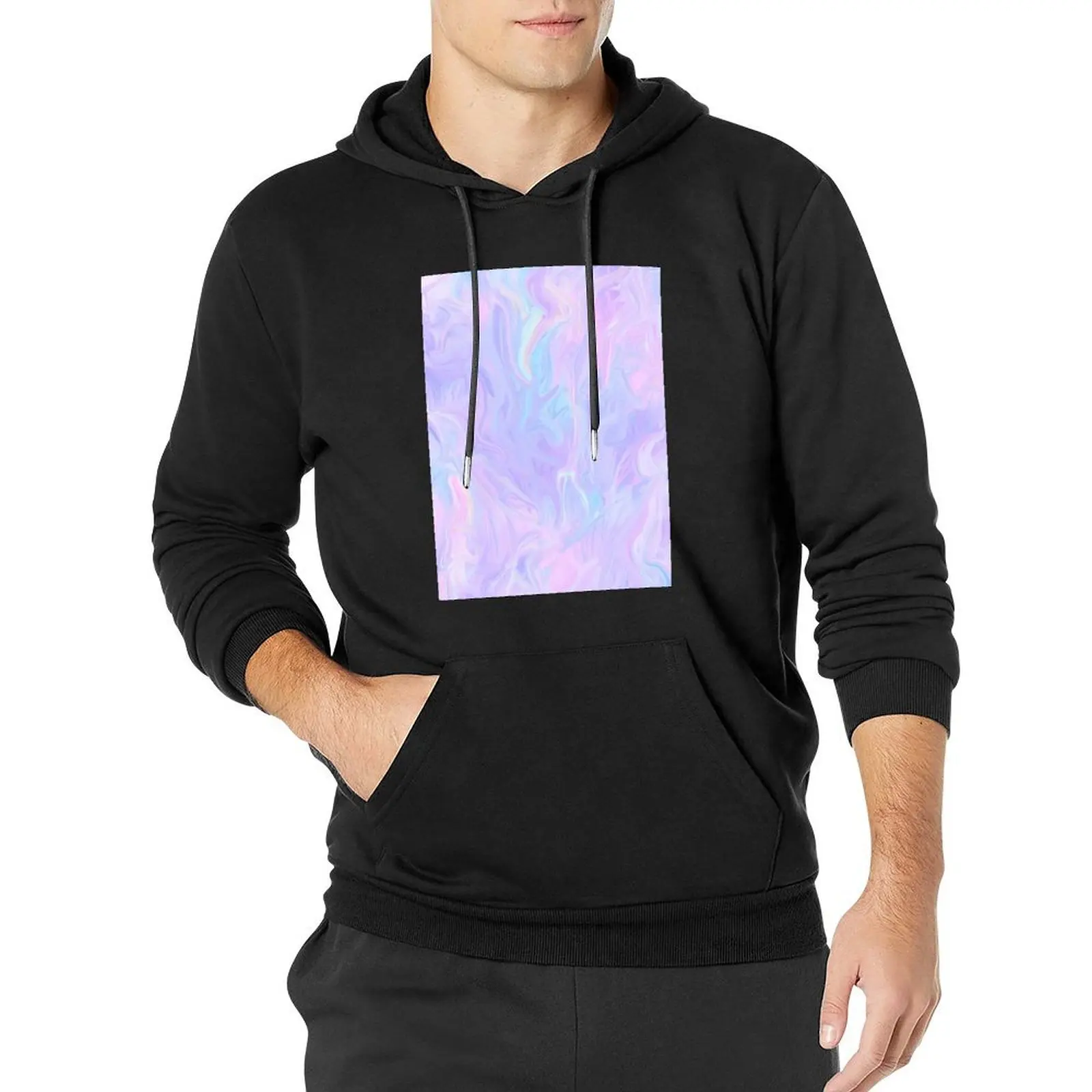 

Pink Holographic Pastel Color Print Pullover Hoodie winter clothes autumn jacket men korean clothes mens hoodies