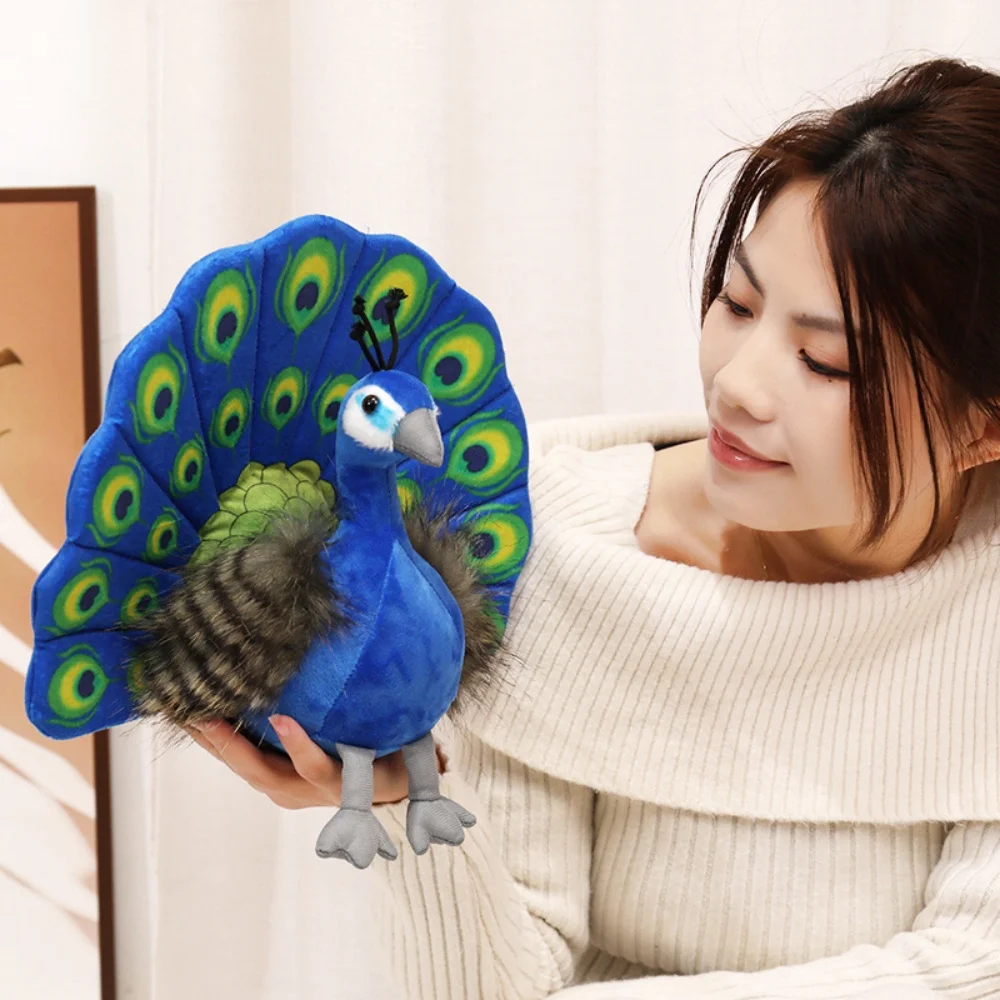 

25cm Cartoon Simulation Green Peacock Plush Toy Realistic Blue Crowned Peacock Soft Stuffed Animals Doll Photo Props