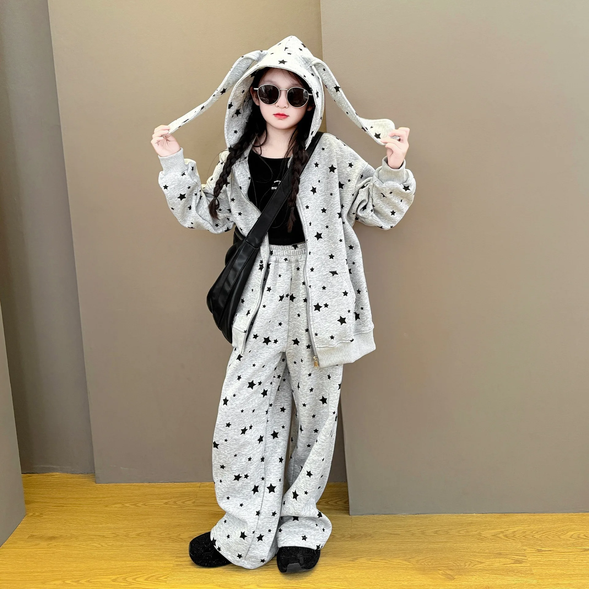 Teenager Girls Sport Suit Hooded Knitted Jacket Wide Leg Pants 2pcs Autumn Childrens kids Autumn Sportswear Clothes Suit Outfits 6