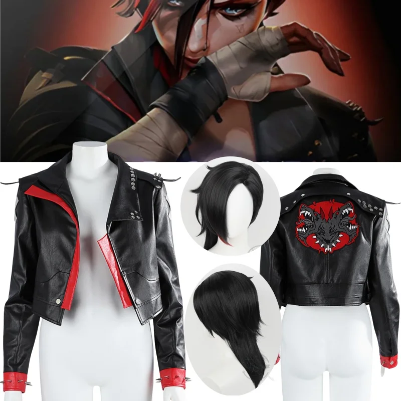 Arcane 2 Game LOL Vi Cosplay Women Black PU Leather Coat Costume Female Jacket Disguise Top Coats Party Halloween Carnival Party