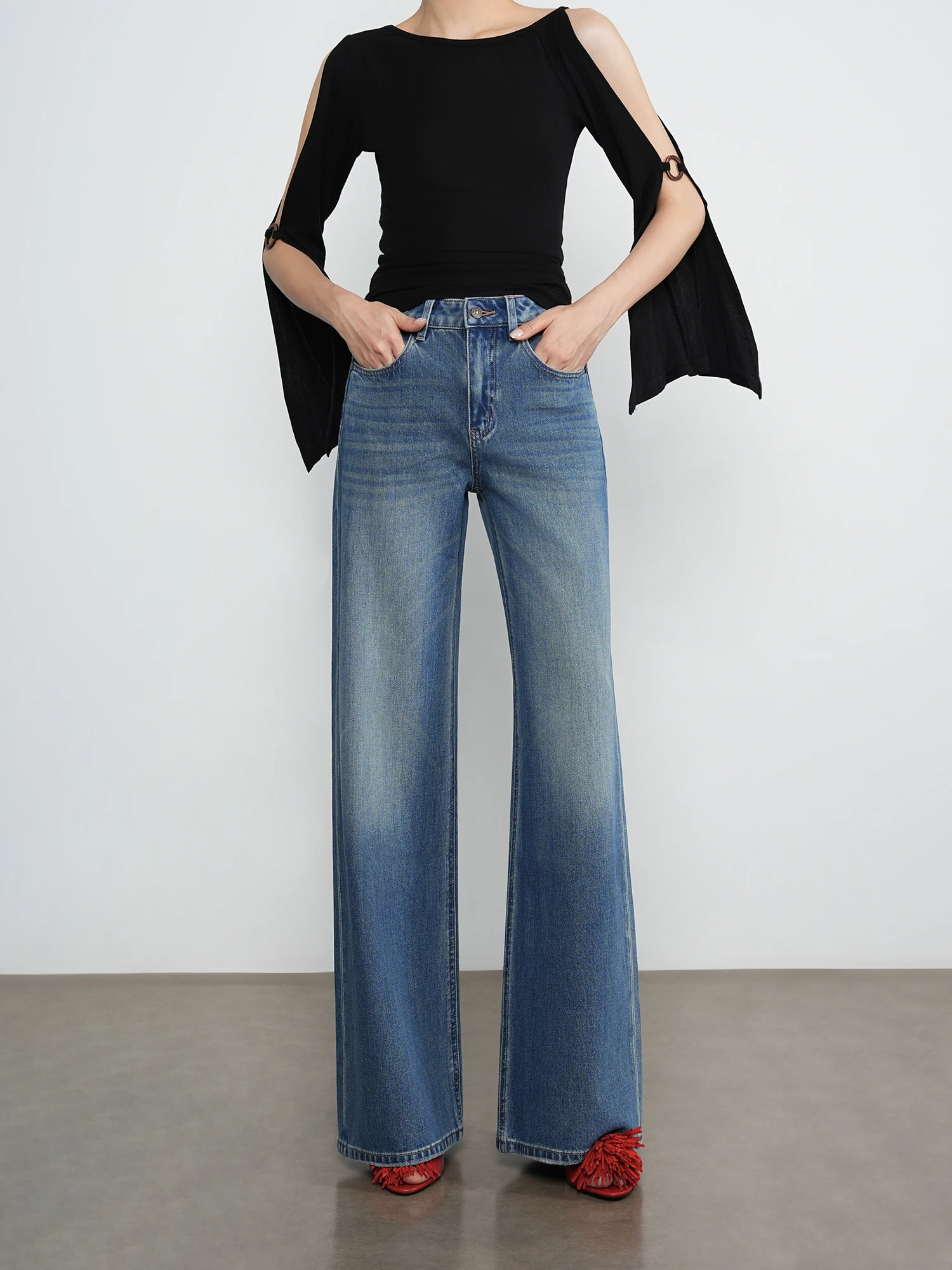 

High Waist Straight Leg Wide Leg Jeans Women's Loose Fitting Rigid Fabric Casual Sle Blue Denim Breathable Comfortable Fit