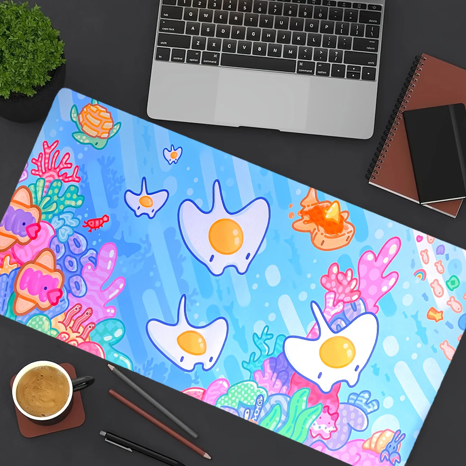 

Игровой коврик для мыши XXL Marine Life с нескользящей резиновой основой и прошитыми краями, большой настольный коврик 900x400 для офиса, ПК и игровых аксессуаров