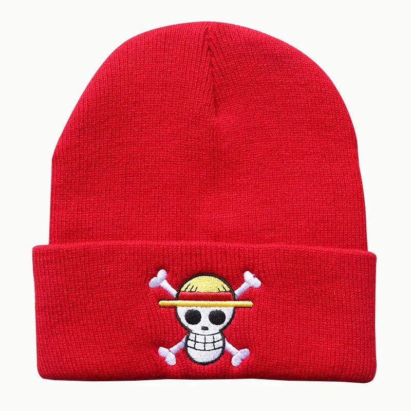 Cute Anime One Pieces Knit Hats Skull Bonnet Printed Hat Fashion Warm Winter Skullies Beanies Caps Cosplay Gift For Boys Girls