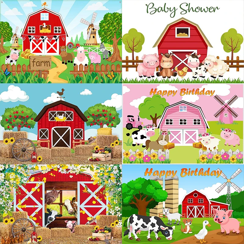 

Farm Background Custom Birthday Backdrop Cow Baby Shower Animal Feed Photo Hay Cutters Photography Backdrops Decoration Animals