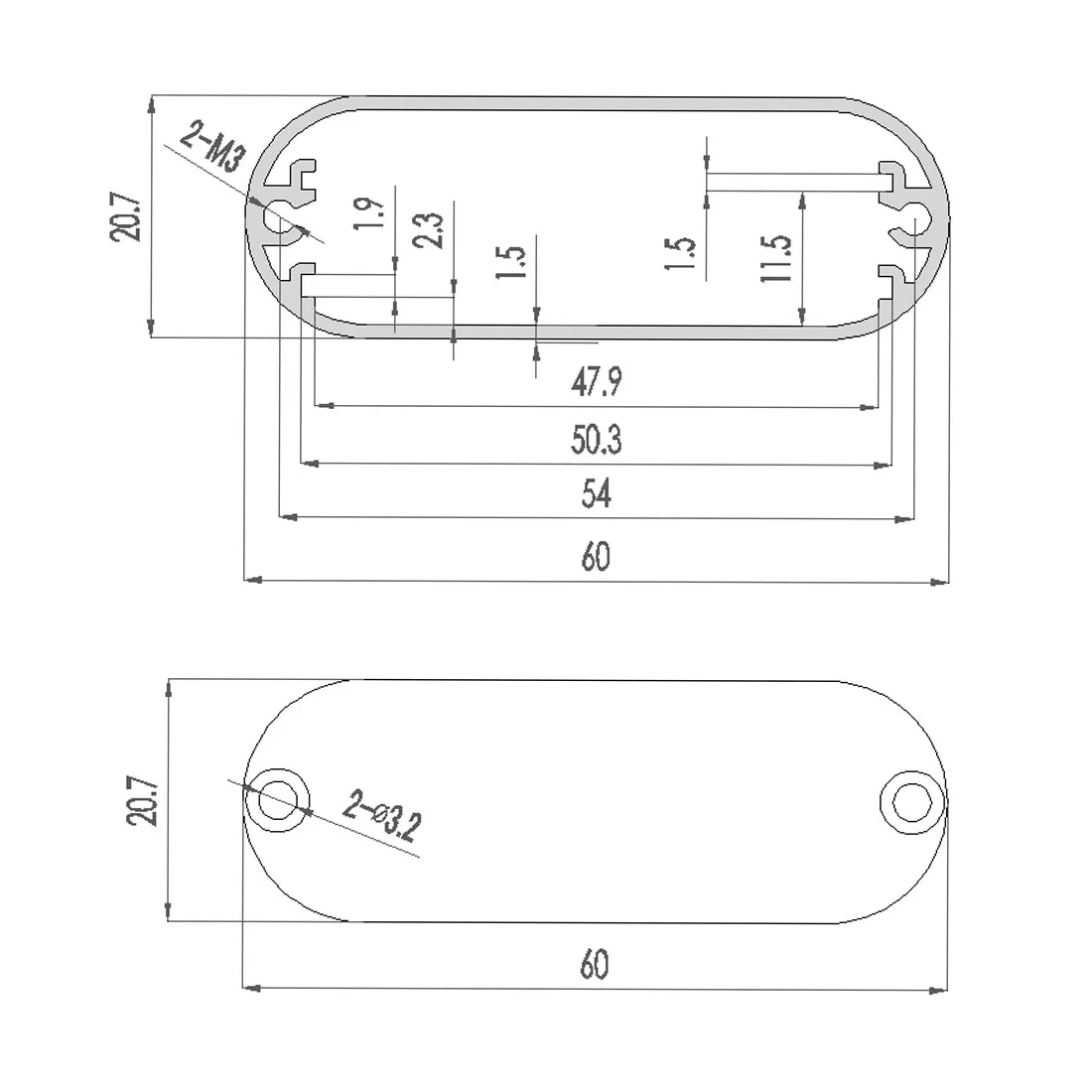 Aluminum Enclosure 60*21*100mm Integrated Waterproof Box Silver Profile Shell Electronic Components Shell