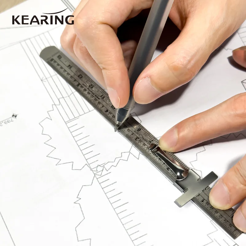 Kearing Depth Gauge Stainless Steel Ruler with Clip, Standard Ruler, Length Gauge, Scale Marking Measuring Tool, 6 Inch, 15cm