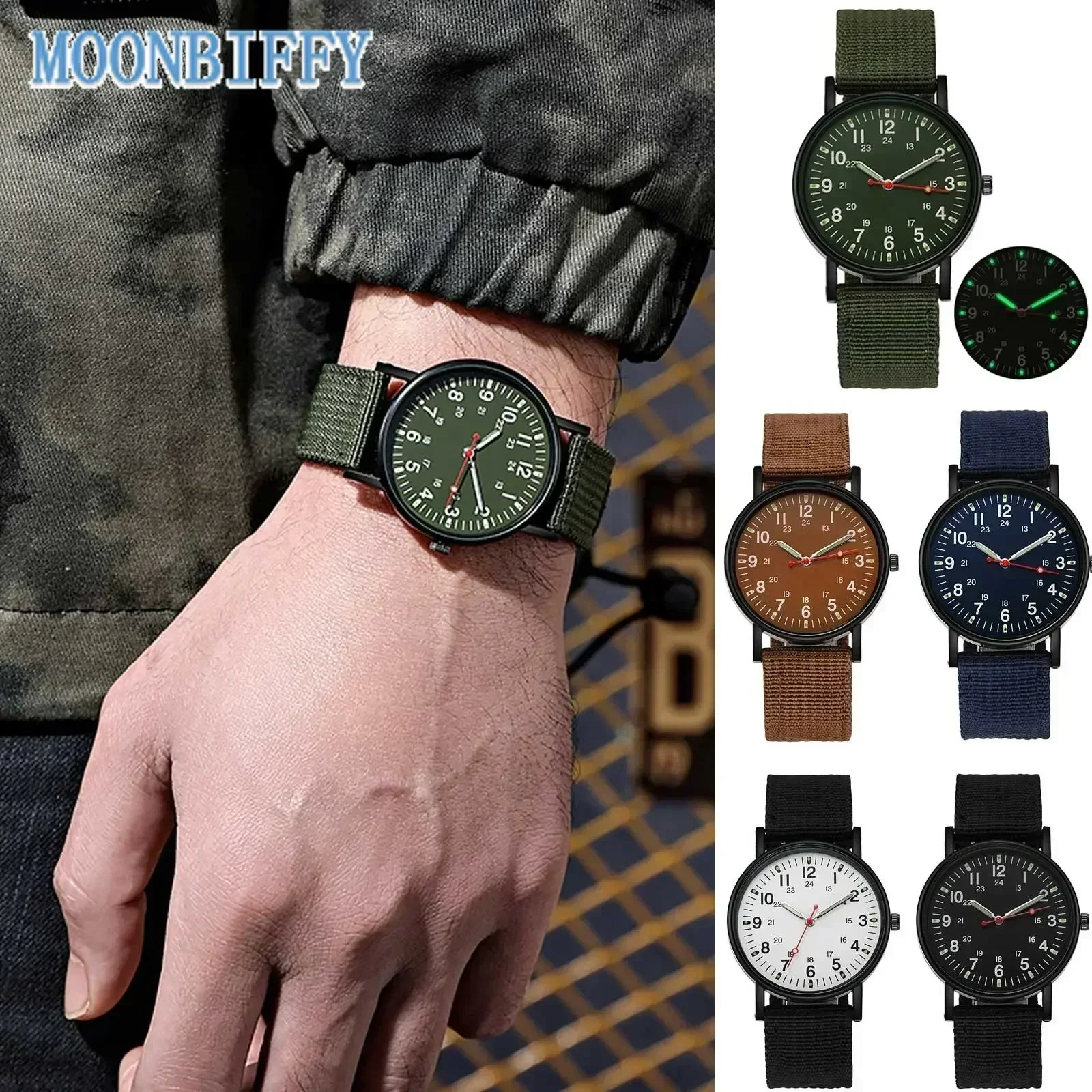 Luminous Men Sport Shock Resistant Wristwatches Green Watch Men Simple Nylon Band Male Quartz Wrist Watches Relógio Masculino