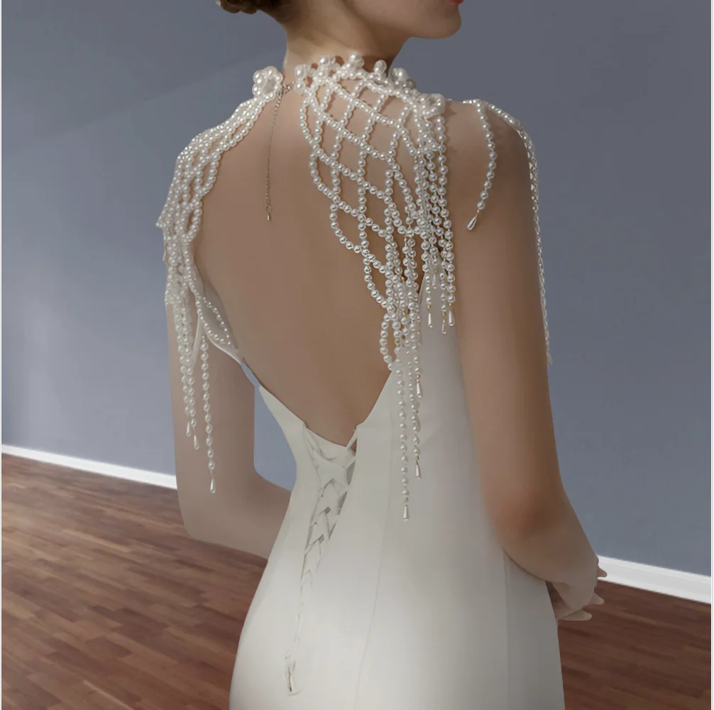 Body Chain Totally Hand-made Fashion Pearl Sexy Shawl Bra Chain Fashion Chest Chain Birthday Party Bridal Shawl Body Jewelry