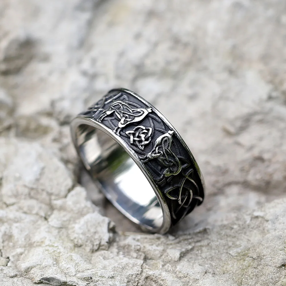 NEW Men\'s 316L stainless steel rings Vintage Nordic Viking wolf Rings Amulet animal fashion Jewelry Gifts free shipping