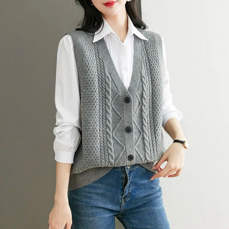 Knitted sweater new autumn vest vest vest vest women\'s cardigan Knitted sweater shoulder loose base vest vest vest vest