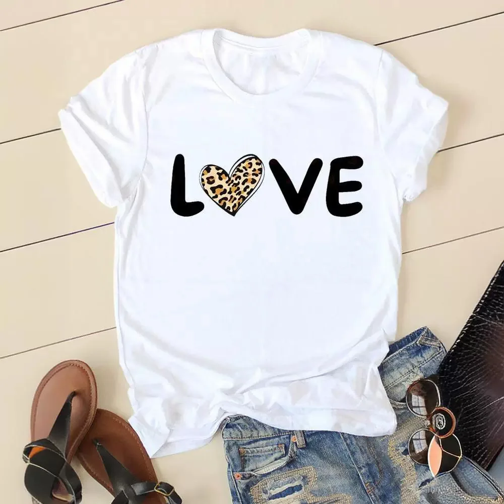 Love Simple Printed European and American Clothing Shirt Short Sleeve T-shirt Tops  Oversized T Shirt  Women Clothes image 3