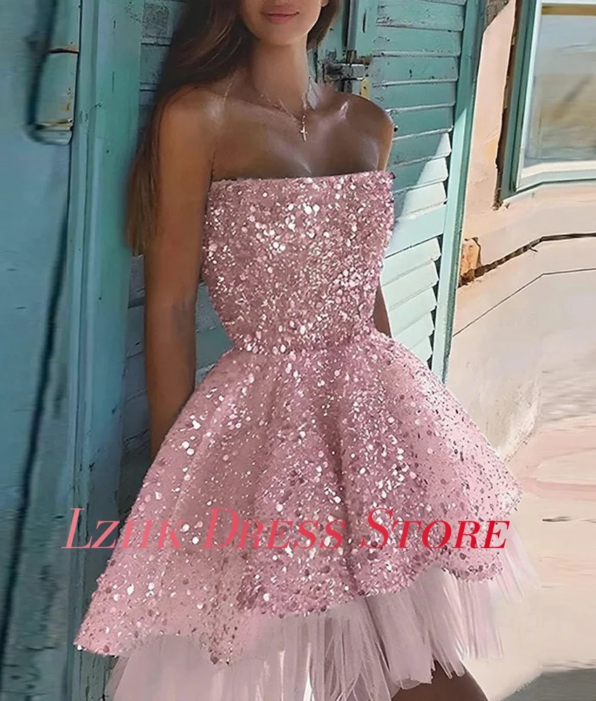 맞춤형 럭셔리 스팽글 A라인 이브닝 드레스 고품질 민소매 스트랩리스 여성용 맞춤 제작 드레스