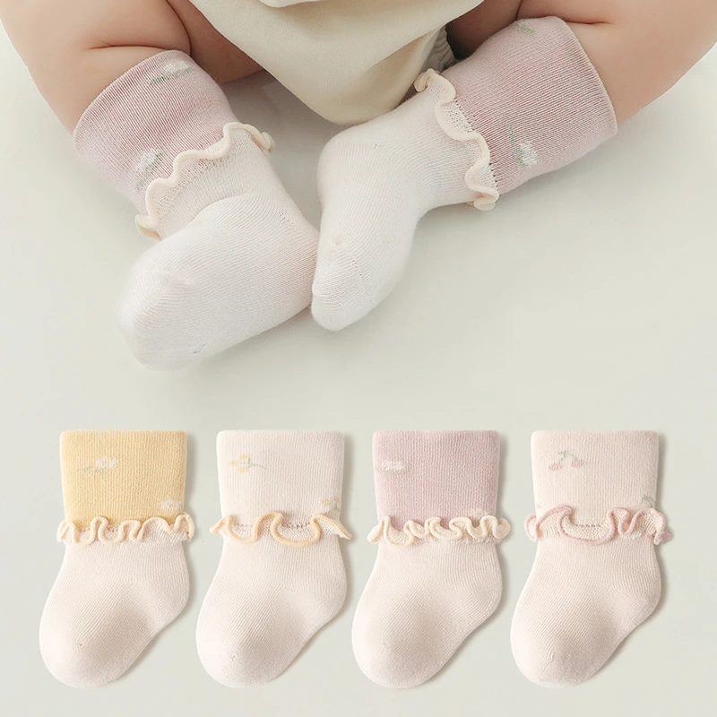 

Newborn Infants Frilly Socks Soft Girls Cotton Sock For Kids Flower Pattern Children's Sock High Quality Baby Socken