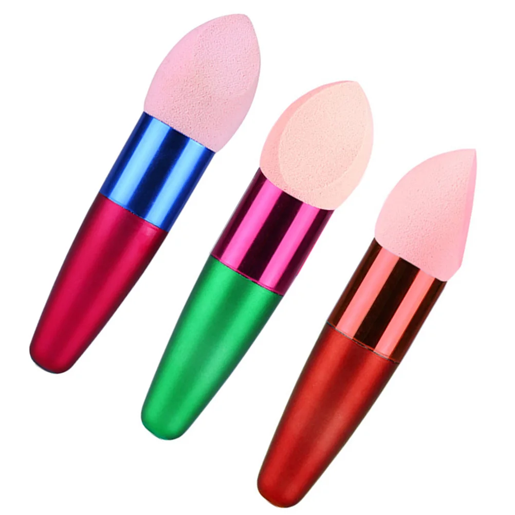 

3Pcs Sponge Brush Set Wet Dry Application Foundation Puff Red Rosy Green Makeup Sponge Brush