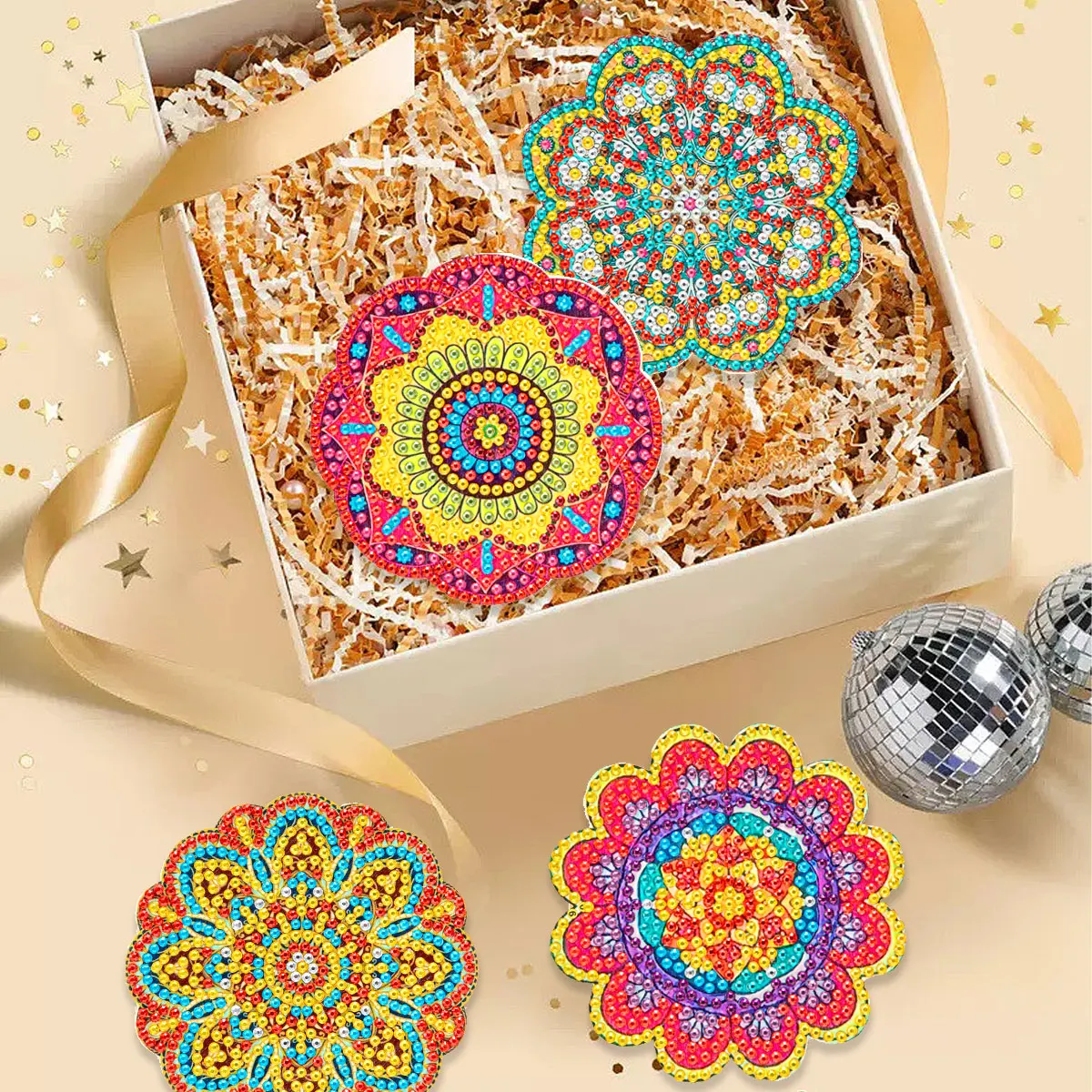 SDOYUNO 6 قطعة/مجموعات الوقايات اللوحة الماسية لتقوم بها بنفسك مجموعة الوقايات الزهور ماندالا للمبتدئين قواعد الأكواب مع حامل الفن الحرفية سوب